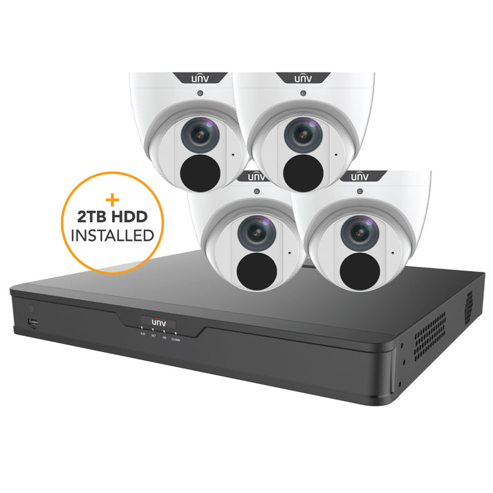 UNV NDAA Compliant Easy Starter Kit with 4 x 6MP White EasyStar Turret ...